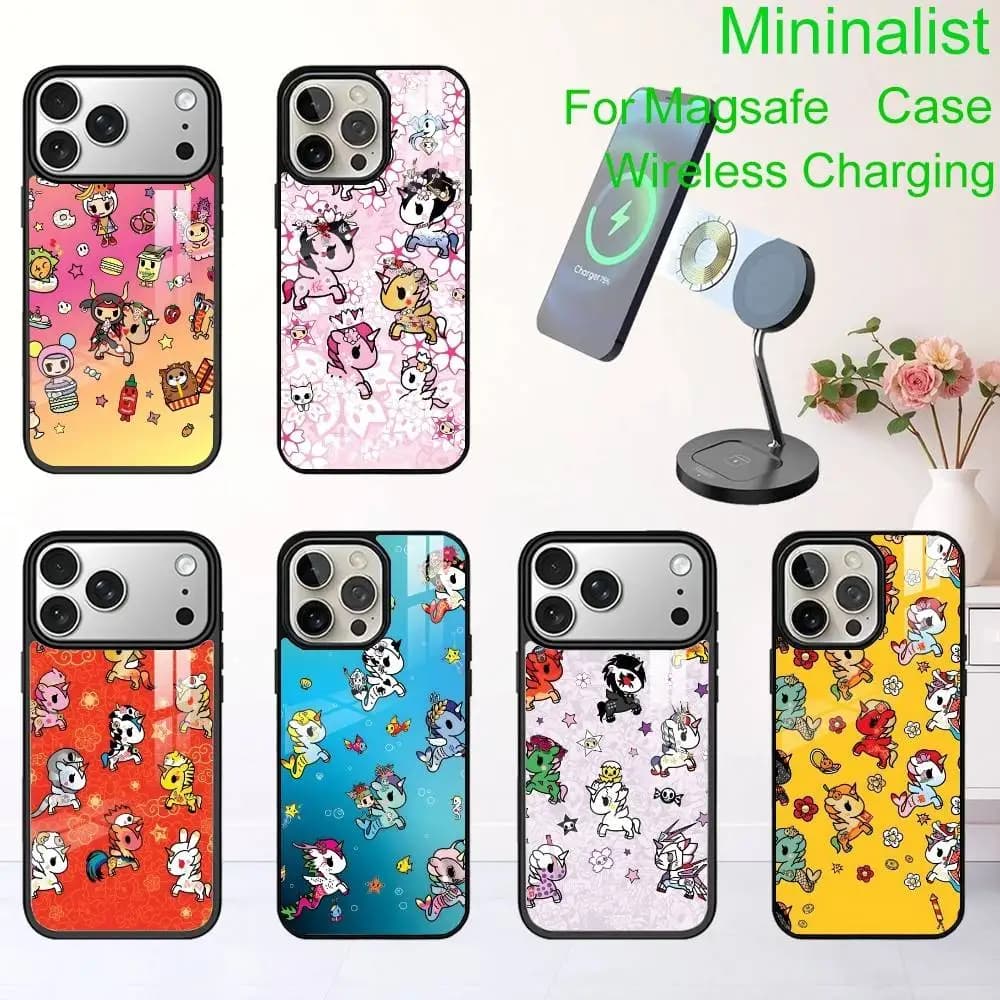 Custodia per telefono con design ispirato alla cultura pop giapponese Tokidoki per iPhone 17, 16, 15, 14, 13 Plus, Pro Max, magnetica per ricarica wireless MagSafe