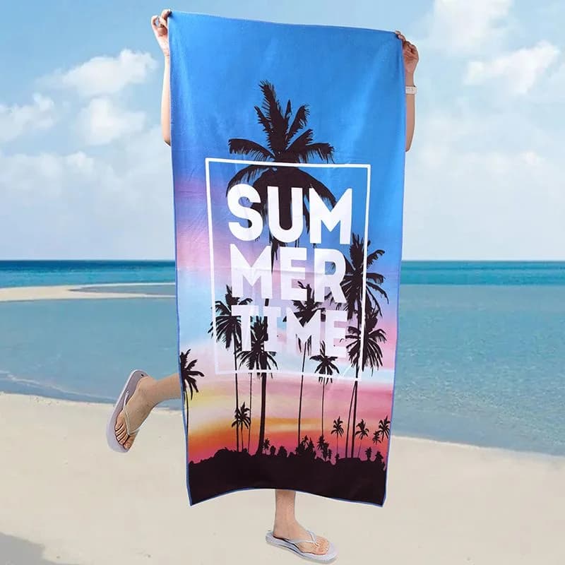 Asciugamano da spiaggia Tempo estivo e palme Modello stampato Protezione solare Antivento Adatto per viaggi in campeggio in piscina