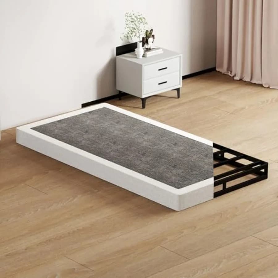 Double bed base with springs - 5-inch low profile mattress structure, durable and silent metal bed base with clean fabric coating