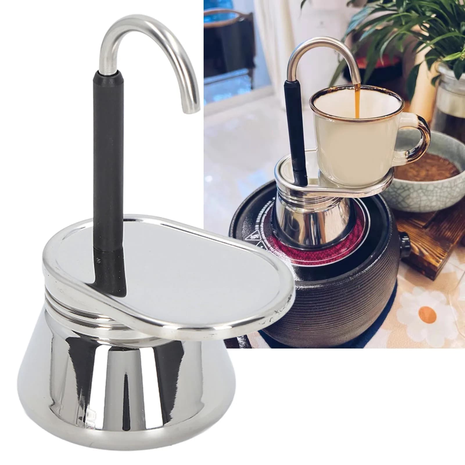 Pentola per moka Pentola per moka a beccuccio singolo Caffettiera italiana leggera in acciaio inossidabile per pentola a beccuccio singolo per campeggio all'aperto
