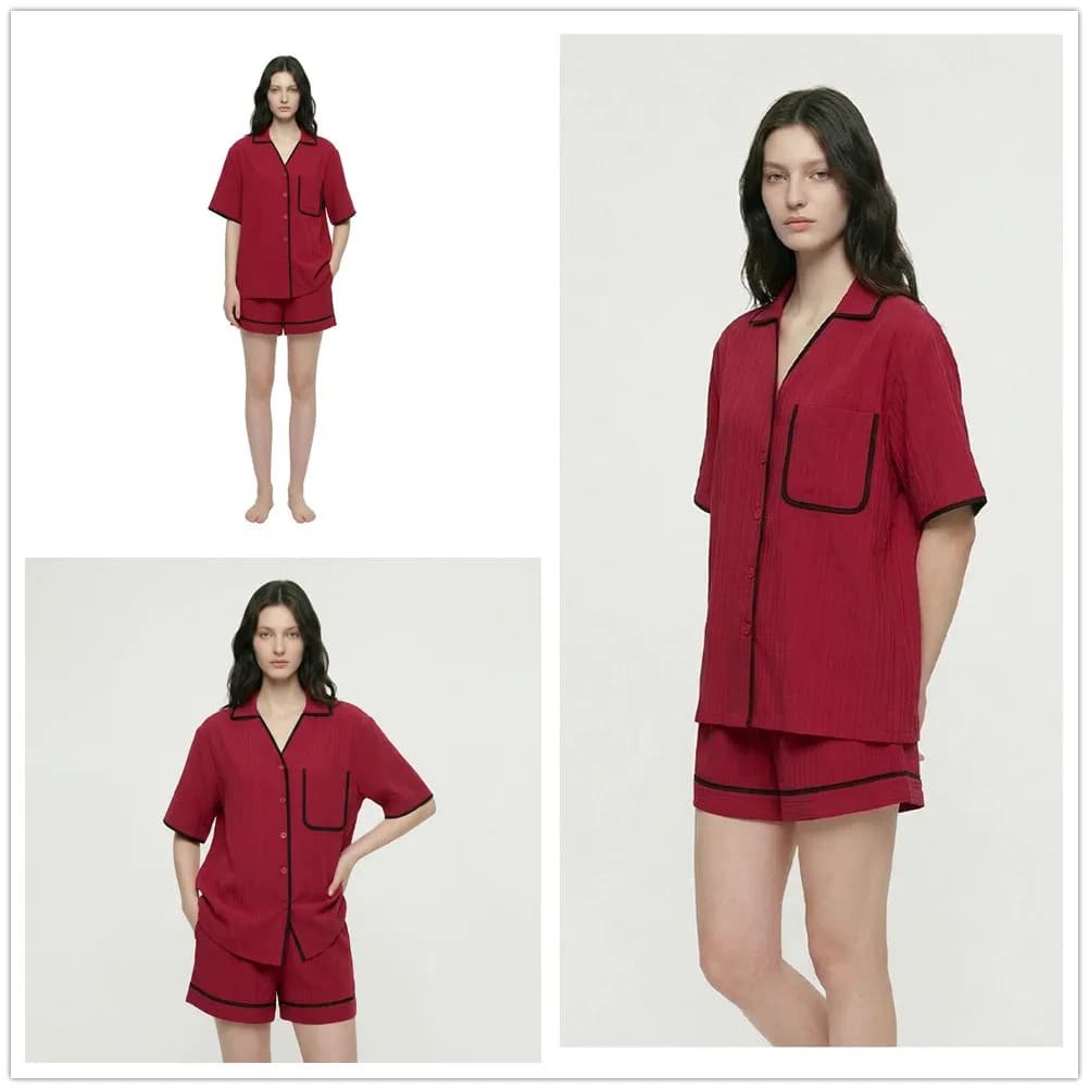 Women's Pajamas Set Satin Sleepwear Button Down Tops and Shorts Pajama 2 Piece Suit Pyjama Femme Nightwear Loungewear for Summe