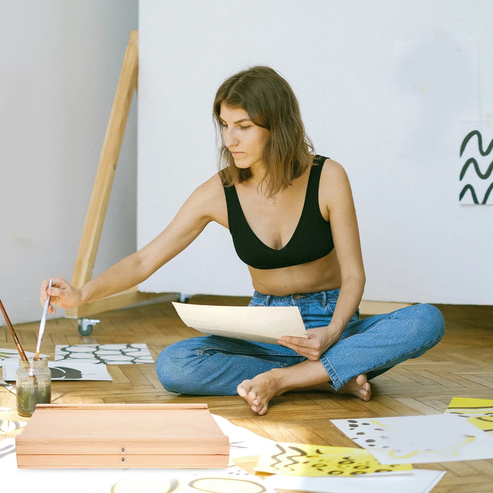 Cassetto portaoggetti in legno per artisti, studenti, porta pennelli, porta matite, organizer da scrivania, contenitore per materiali artistici