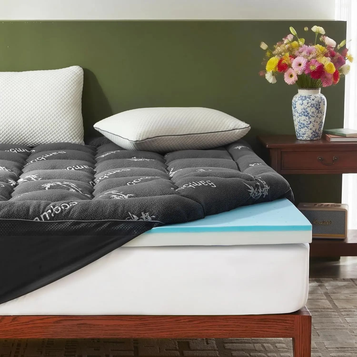 Topper Materasso in Memory Foam da 4 Pollici, Misura King, Design a Doppio Strato 2-in-1, Media Consistenza, Sollievo dalla Pressione e Supporto per il Dolore alla Schiena, Grigio Scuro