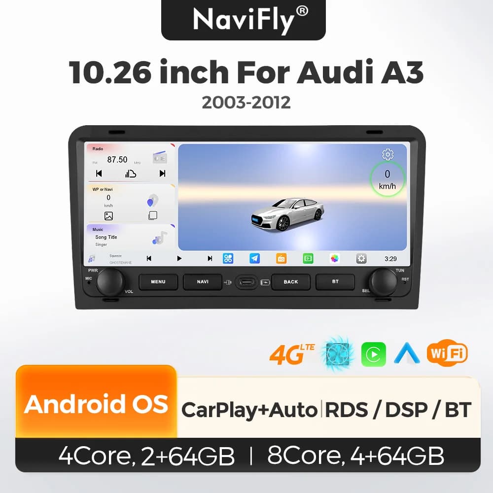 10.26 Inch Car Radio Wireless Carplay Android 15 For Audi A3 8P 2003-2012 S3 RS3 Sportback GPS DSP 4G BT Android Auto Multimedia