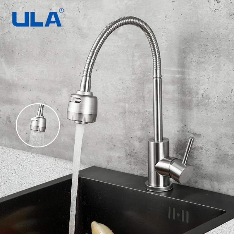 Rubinetto da cucina ULA in acciaio inossidabile con spruzzatore a 360 gradi, miscelatore per lavello con acqua calda e fredda