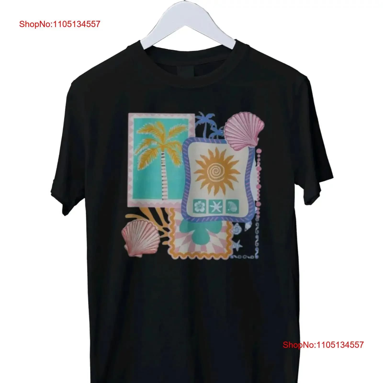 T-shirt girocollo con stampa albero di cocco conchiglia SML XL 2 3 4 vintage lavato leggermente casual alla moda unisex