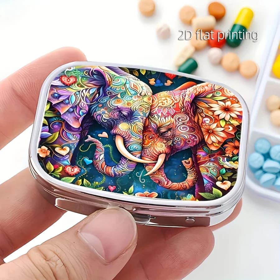 Item: "Care for Elephants Pill Box" - A multi-layer travel pill organizer, portable medicine box, suitable for home, office, and camping - A creative Christmas gift idea, a pill box that fits in a handbag, home organization supplies
