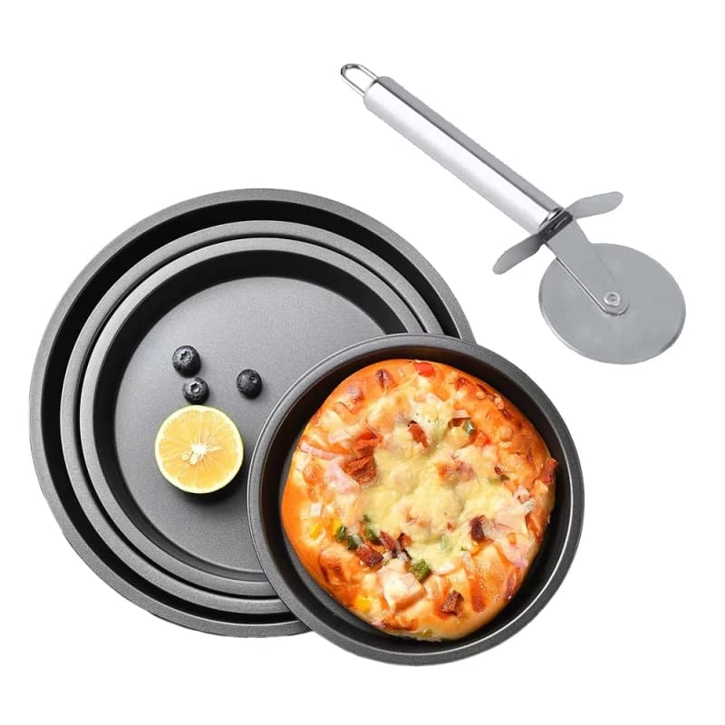 Teglia per pizza rotonda con coltello per pizza Forno a microonde Teglia per patatine Piatto Stampo antiaderente in acciaio al carbonio 6/8/9/10 pollici Forniture da cucina TMZ