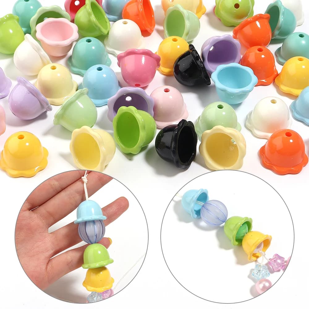 5Pcs 24mm Wind Chime Cover Bell Acrylic Beads Colorful Flower Jellyfish Beads For DIY Necklace KeyChain Wind Chime Accessories