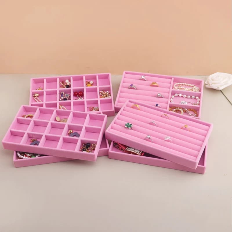 Velvet jewellery tray Storage box Small stackable pink jewelry containers and packages suitable for ring earrings Simple practical