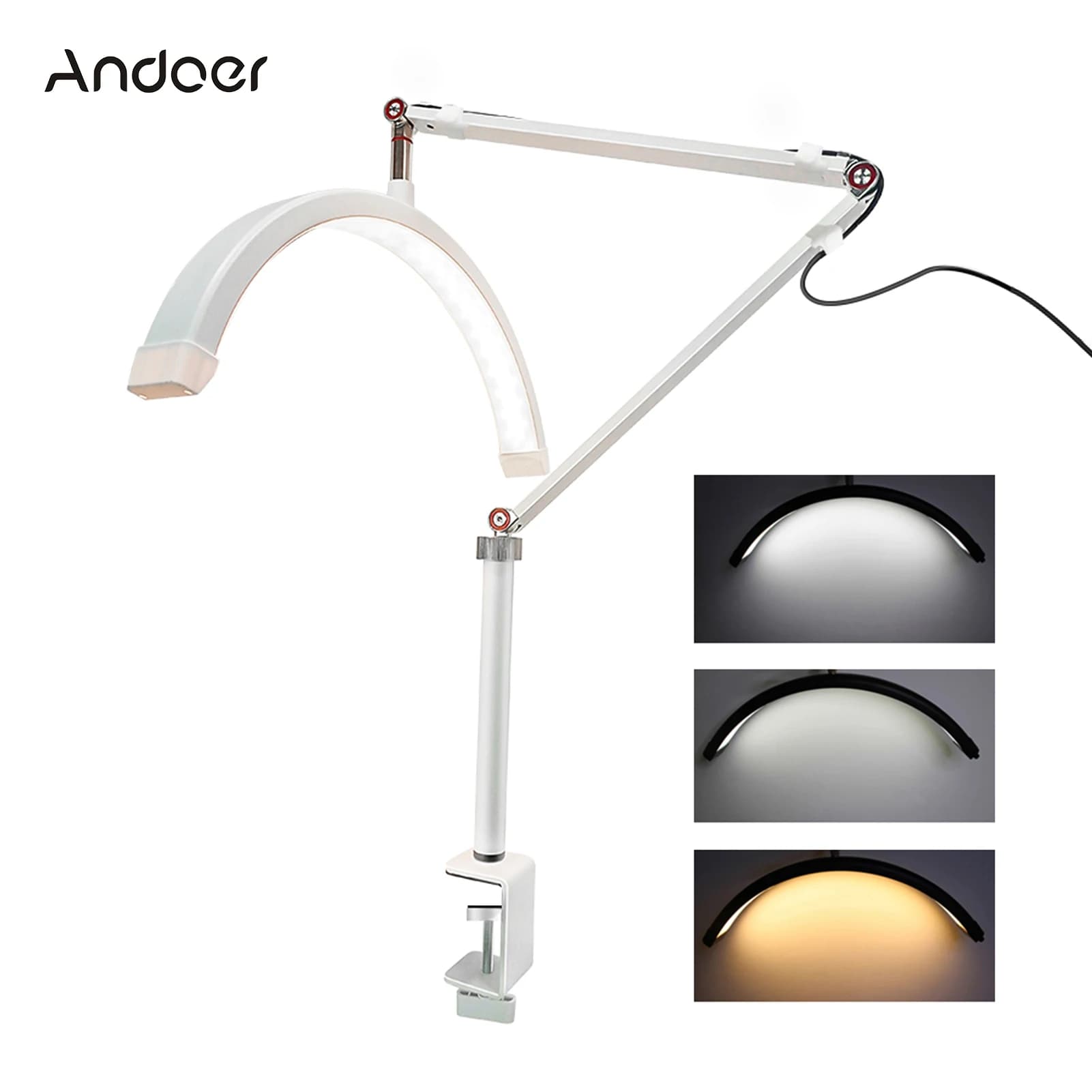 Andoer HD-M3X Luce video a LED Anello luminoso da tavolo a forma di mezzaluna 3000K-6000K dimmerabile per il trucco del salone di bellezza Streaming live