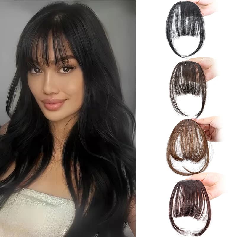 Frangia Sintetica con Basette, Capelli Corti Lisci a Clip, Posticci Frontali Finti per Donne, Uso Quotidiano, Facile da Indossare