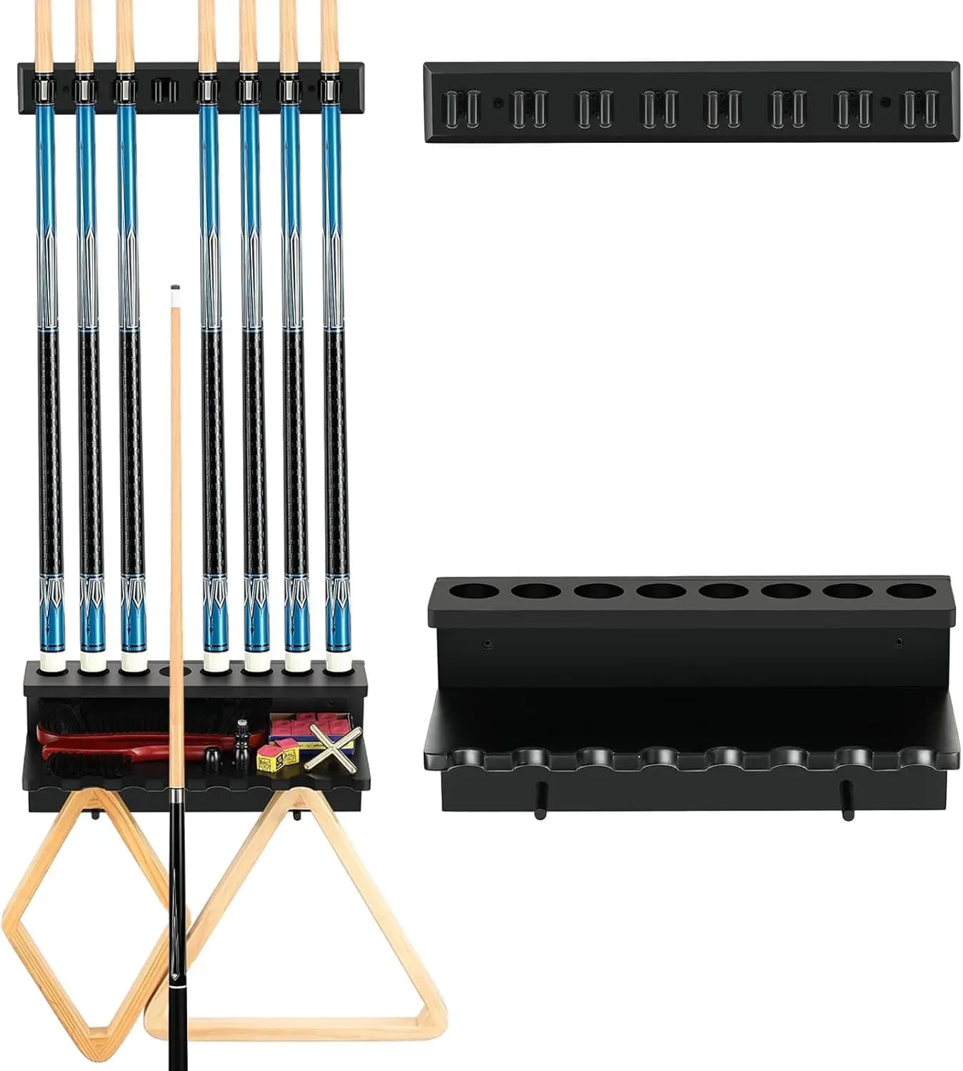 Portastecche in Legno Duro per 8 Stecche da Biliardo, Organizzatore per Tavolo da Biliardo, Accessori e Attrezzature