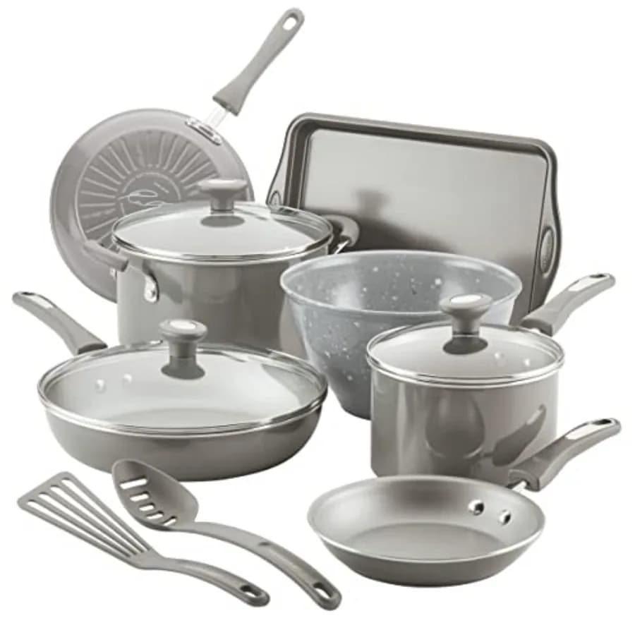 Set di Pentole e Padelle Antiaderenti Get Cooking, Include Teglia e Utensili da Cucina, 12 Pezzi - Grigio