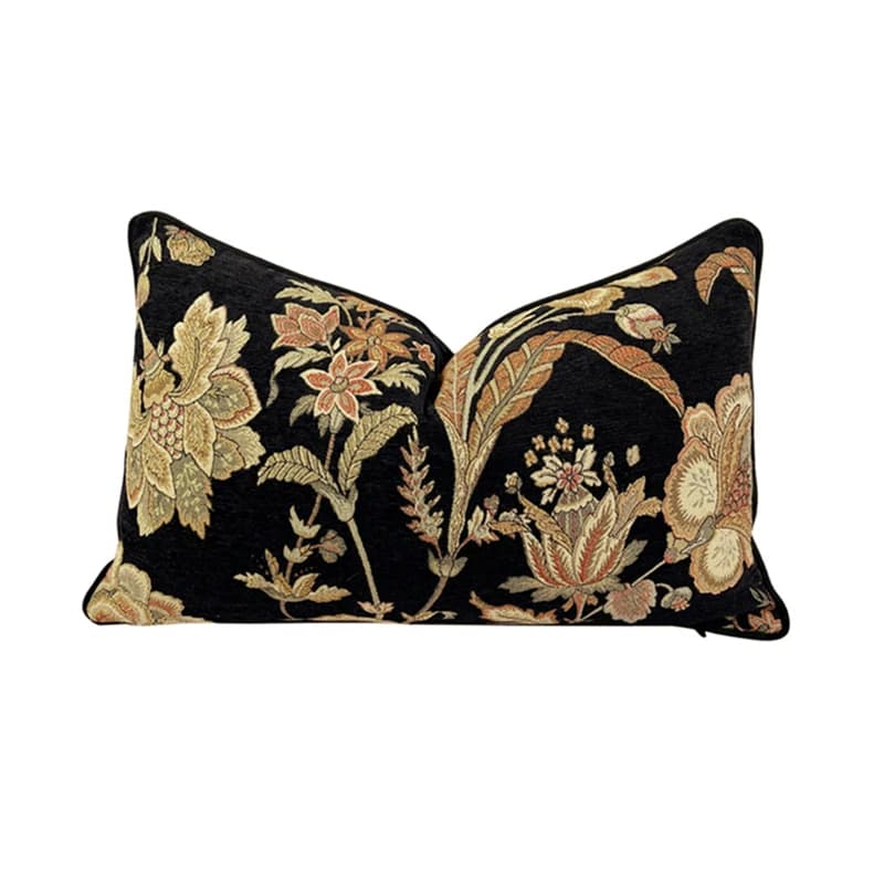 Federa per cuscino in vita floreale in velluto nero moda Fodera per cuscino lombare in ciniglia jacquard intrecciata vintage Vendi per pezzo 30x50 cm