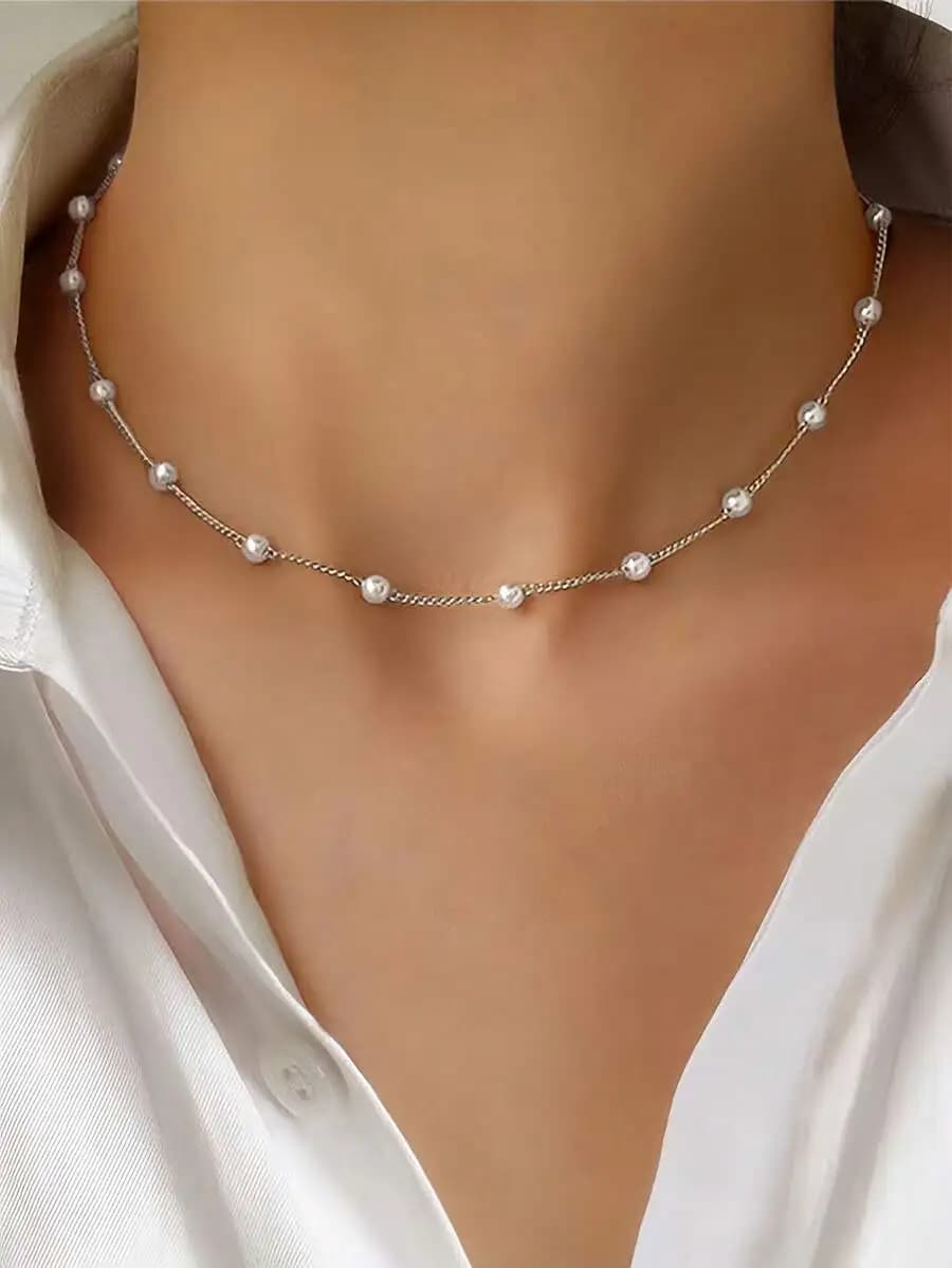 Pearl Beaded Collarbone Chain Necklace For Women