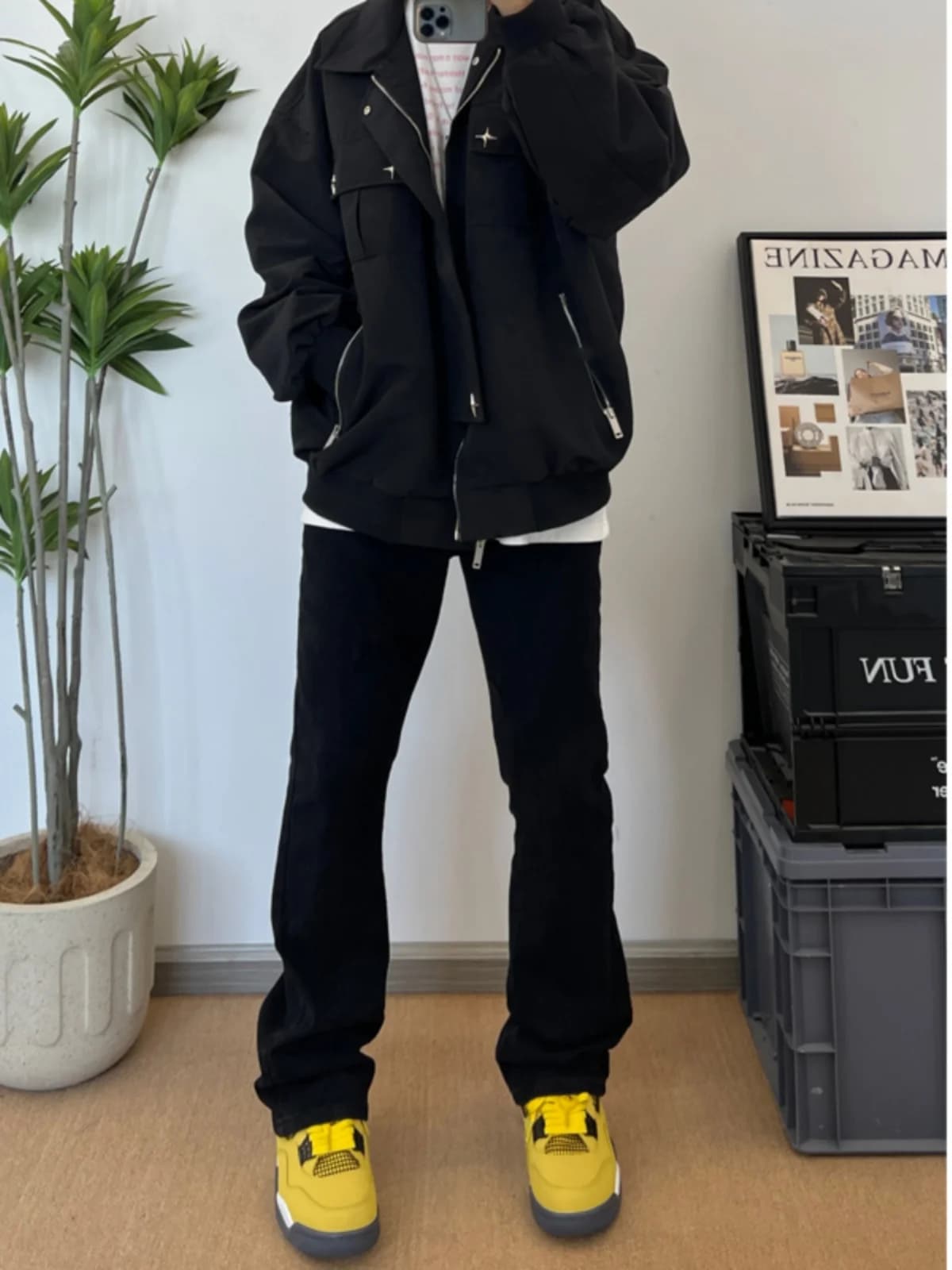 Jeans da uomo a vita alta Bla, versatili, stile americano, oversize, pantaloni lunghi a gamba dritta, in misto cotone e poliestere, resistenti all'usura