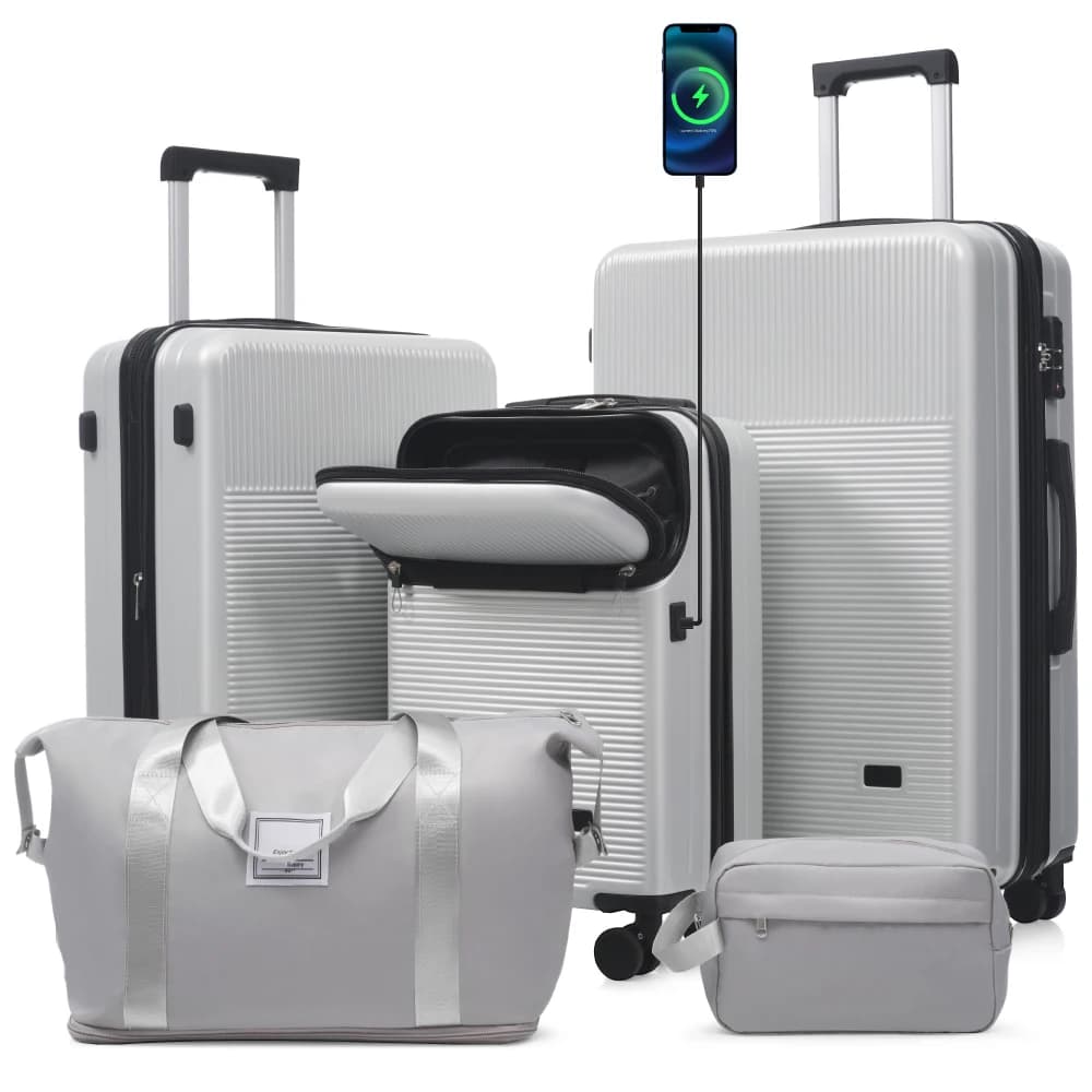 Luggage Sets 5 Piece, 20inch Half-opening Carry on Boarding, 24/28inch Hardside Suitcase Set with Double Spinner Wheel, Lightweight ABS Material Travel Trolley Case with TSA Locks