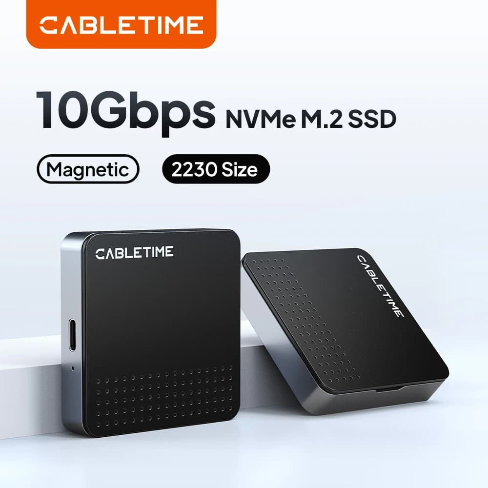 CABLETIME Enclosure SSD Magnetico M.2 2230 NVMe 10Gbps, Adattatore Esterno da M.2 a USB Type C per iPhone 16 Pro Max ProRes MacBook