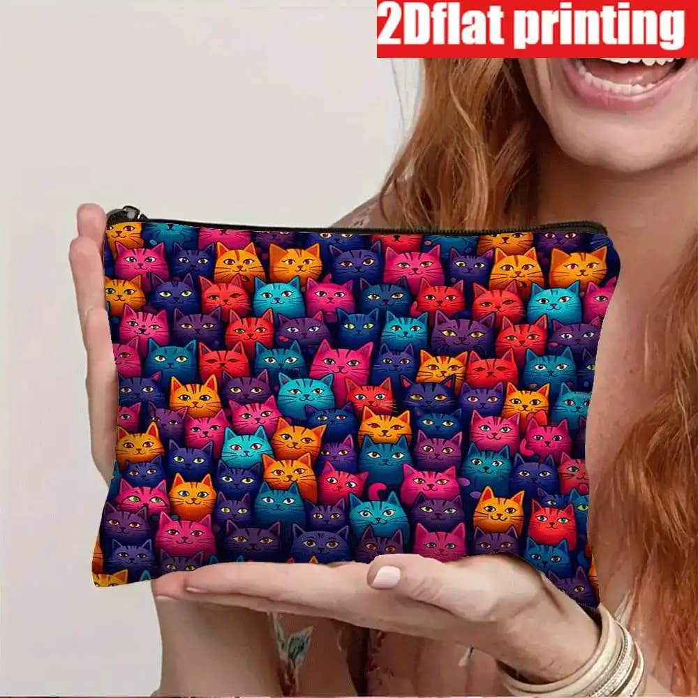 Makeup Bag Suitable for Birthday Christmas Halloween Gift Adorable Cat Print Toiletry Cosmetic Lightweight Foldable Travel Pouch