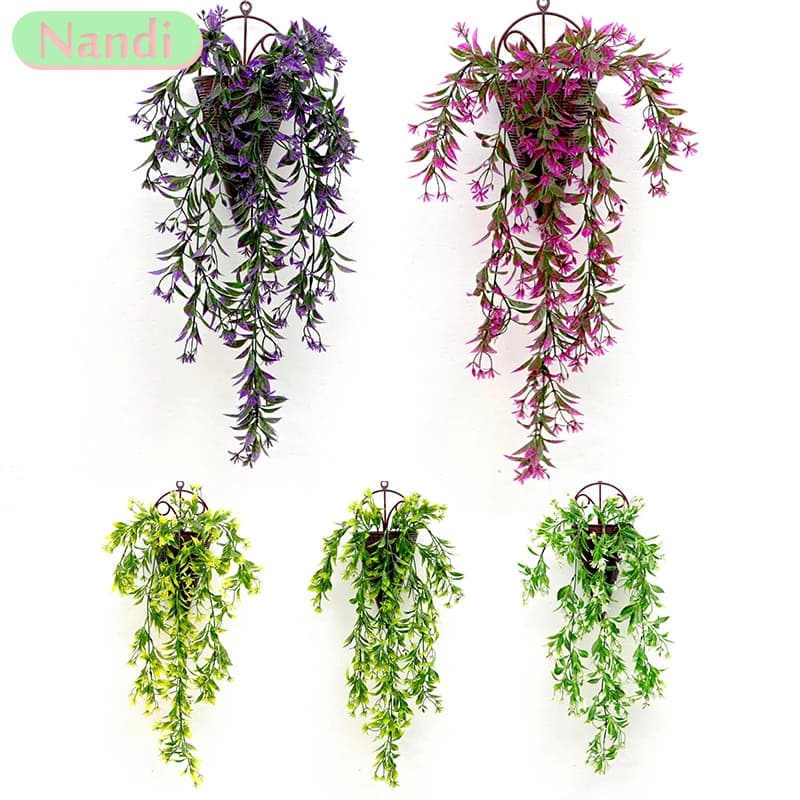 74cm Orange Vine Home Room Decor Hanging pianta artificiale foglia di plastica erba decorazione del balcone della parete della festa nuziale