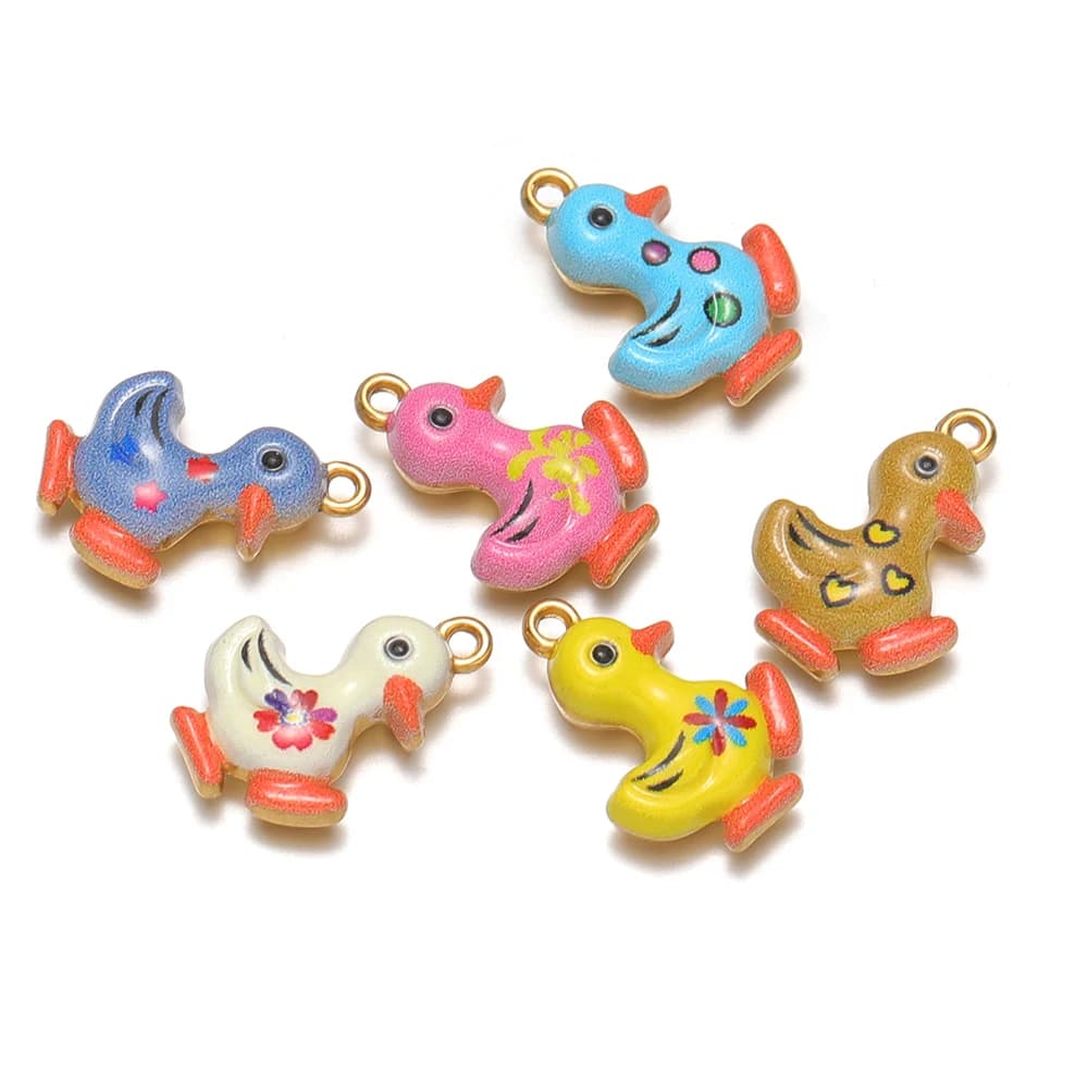 4 Pezzi Ciondoli a Forma di Anatra in Acciaio Inossidabile Smaltato, Accessori per Gioielli Fai-da-Te, per Collane, Braccialetti e Orecchini per Bambini