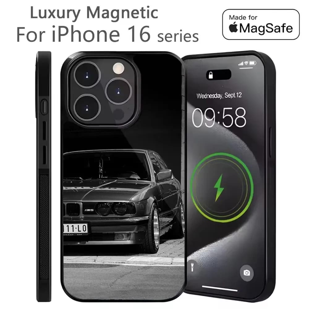 Custodia per telefono auto B-BMW E20 E30 E36 per iPhone 16,15,14,13,12,11,Plus,Pro,Max Mini Magsafe Ricarica wireless magnetica