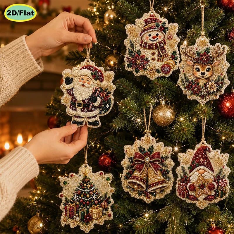 Christmas Diamond Painting Craft Kit Handmade DIY Christmas Wooden Pendant Snowman Reindeer Pendant Christmas Home Decoration