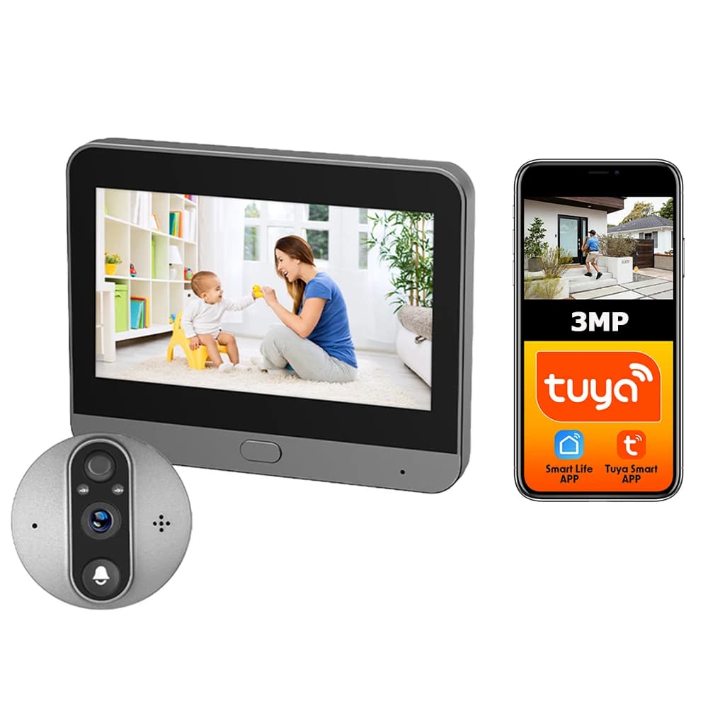 Telecamera per campanello spioncino WiFi Tuya Smart Life da 3 MP FHD 166 ° Visualizzatore digitale per campanello Cat-eye video Schermo LCD da 4,3'' 5000mAh