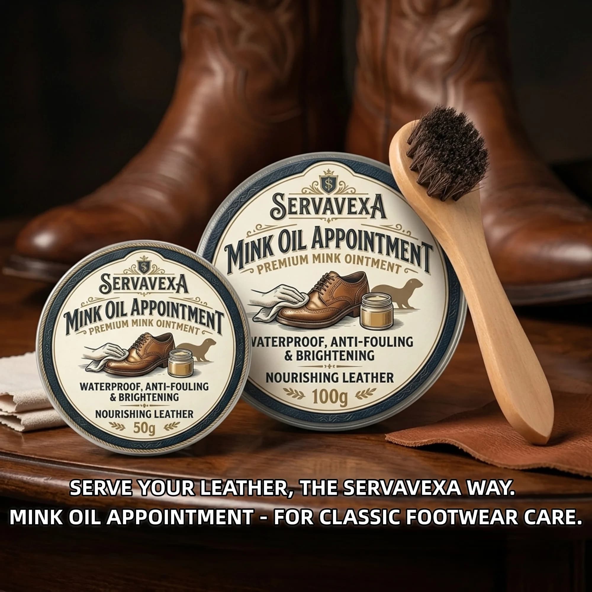 Premium Mink Oil Leather Conditioner Waterproof Shoe Polish Care Kit with Brush for Boots Bags 50g 100g Nourishing Cleaning