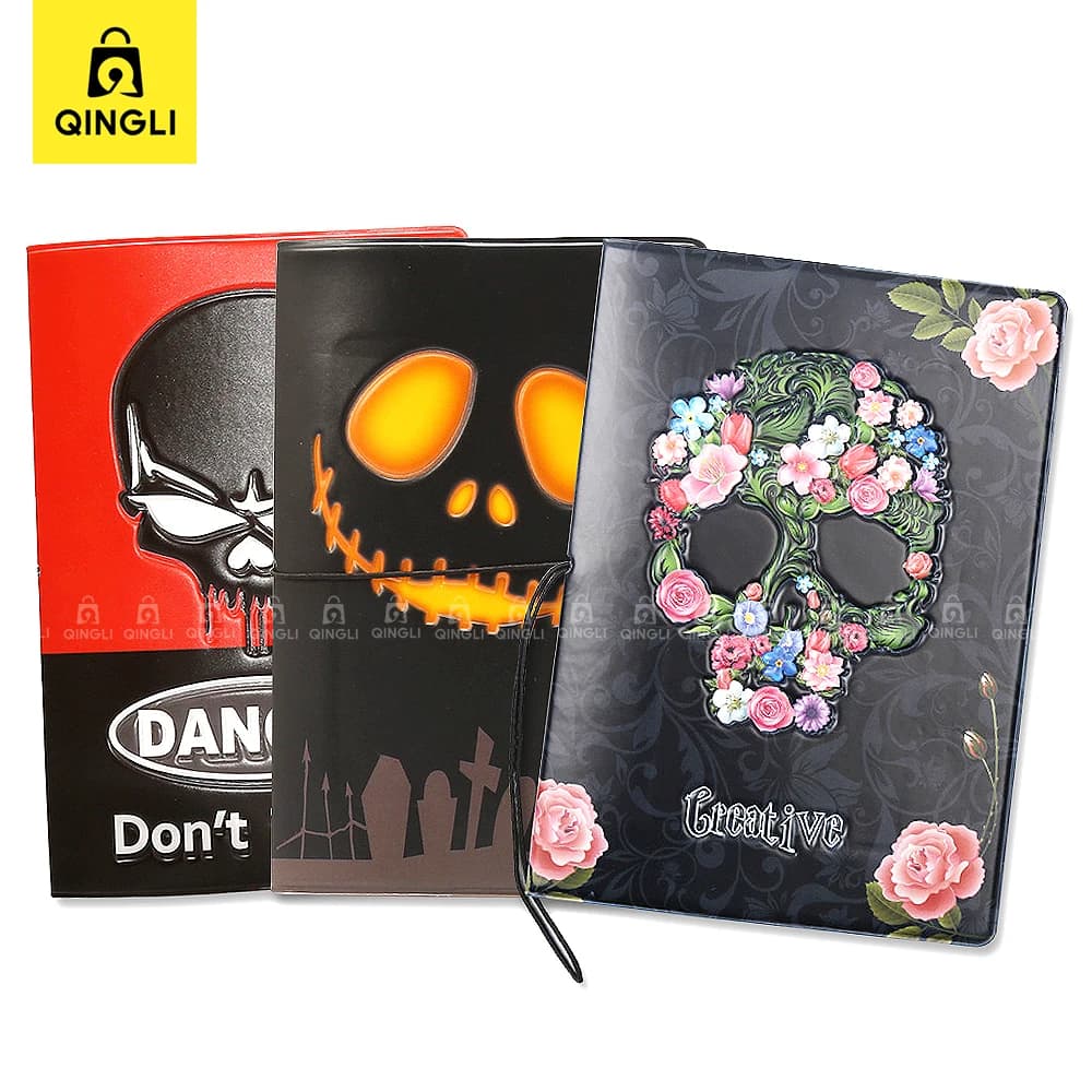 Custodia per passaporto anti-smarrimento con corda di contrazione in stile Halloween di nuova moda con teschio rosa, accessori da viaggio