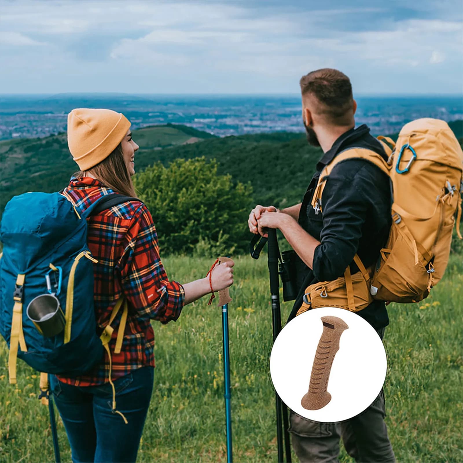 2 Pezzi Manici Premium in Sughero per Bastoni da Trekking, Sci e Camminata, Antiscivolo con Presa Stabile, per Esterni
