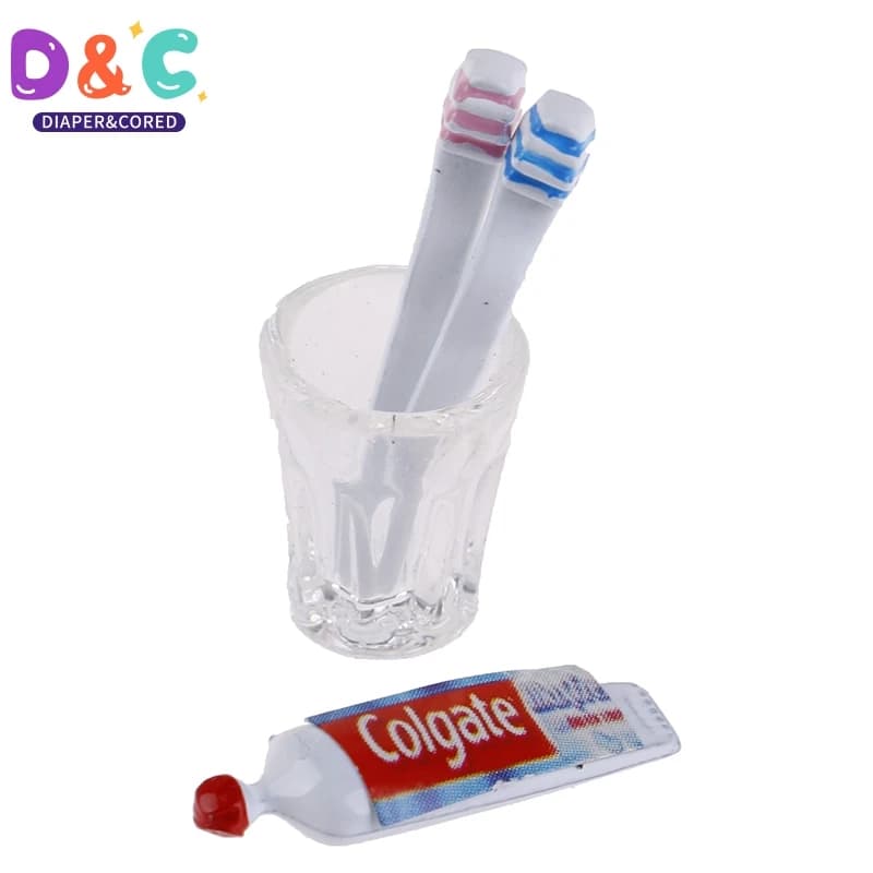 4 pz/set Dollhouse miniatura tazza dentifricio spazzolino Set miniatura casa delle bambole bagno scena Decor 1:6 1:12 Dollhouse Decor