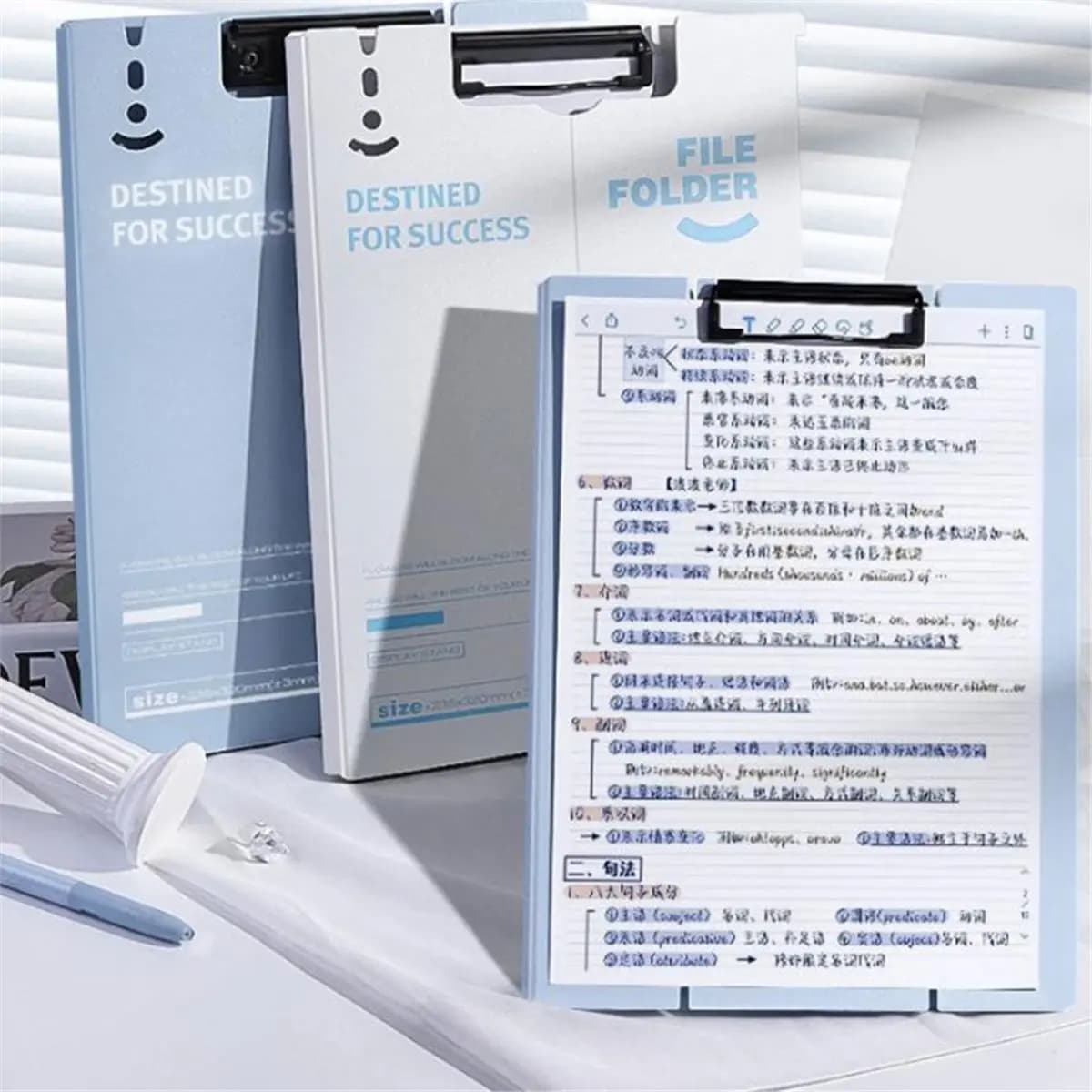 Multi-use Gear Stand-Up PP File Folder A4 Document Holder, 2-Pack Dual-Color Mix Writing Pad for Students & Workplace Notes