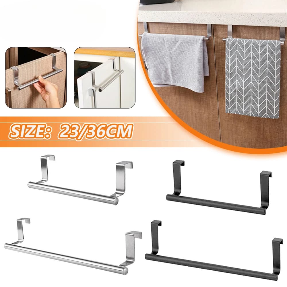 Towel Rack Over Door Towel Bar Hanging Holder Stainless Steel Kitchen Cabinet Bathroom Towel Rag Rack Home Organizer Hanger