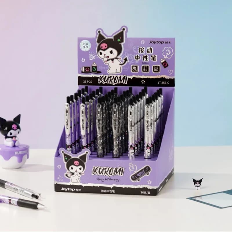 Set di 36 Penne Gel a Pressione con Personaggi Sanrio Kuromi, Inchiostro Nero 0.5mm, Penne per Firma, Articoli Scolastici