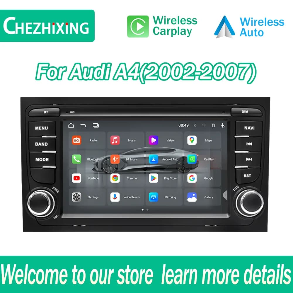 Lettore Multimediale per Auto da 7 Pollici per Audi A4 2002-2007 con CarPlay, Android Auto, GPS, NAV, BT5.4, 8GB+256GB, Schermo IPS, Regolazione DSP EQ