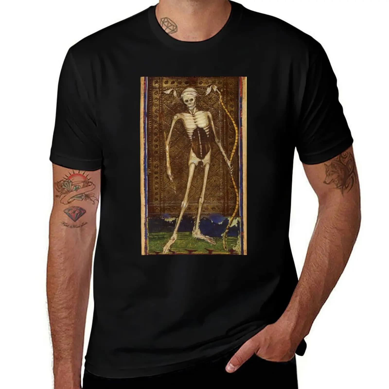 Carta dei Tarocchi della Morte - T-shirt con stampa della carta dei Tarocchi Visconti Sforza in stile antico, T-shirt per le vacanze e per l'uso all'aperto