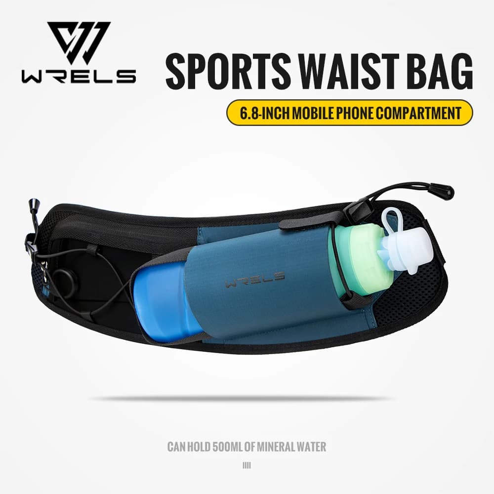 Marsupio Sportivo WRELS per Uomo e Donna, Leggero, per Fitness, Maratona e Trail Running, con Porta Bottiglia d'Idratazione, Regolabile