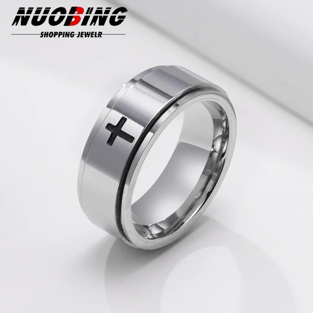 Croce Antistress Ansia Fidget Spinner Coppia Anelli per gli amanti Rotanti Fede nuziale in acciaio inossidabile Knuckle Anelli Gioielli