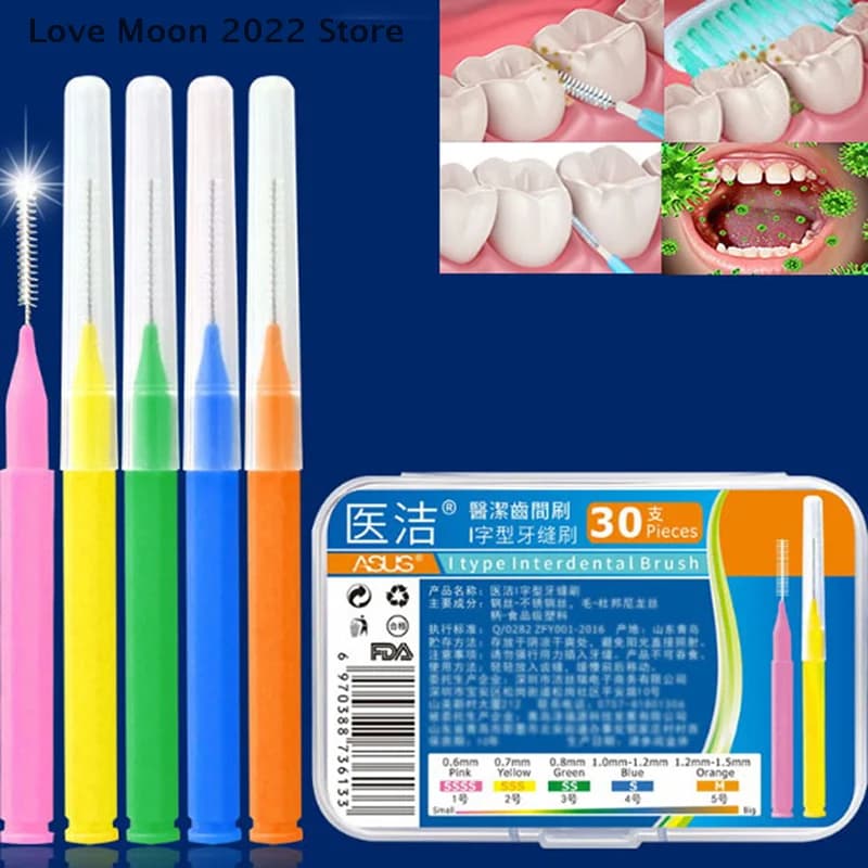 30pcs/lot I-type Push Pull Interdental Brush 0.6-1.5Mm Cleaning Between Teeth Oral Care Orthodontic I Shape Tooth Floss