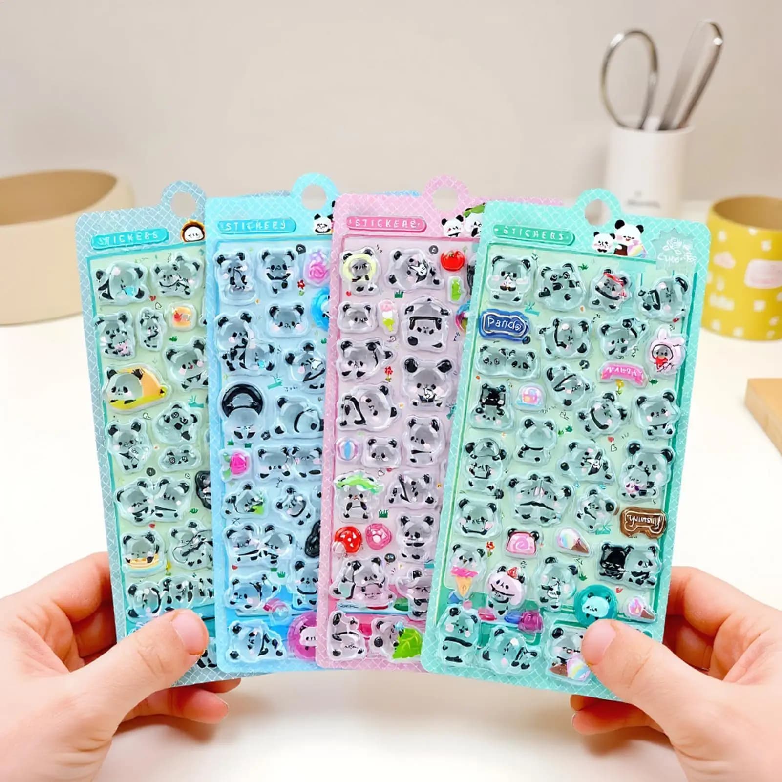 Adesivi gonfi 3D Panda, 4 pezzi, decorazioni adorabili per diario, custodia telefono, quaderno, scrapbooking, agenda