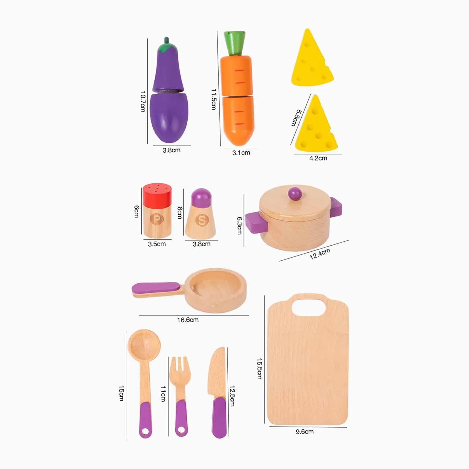 Set Giocattolo da Cucina in Legno con Frutta e Verdura da Tagliare, Accessori Educativi per Bambini, Regalo di Compleanno per Feste in Casa