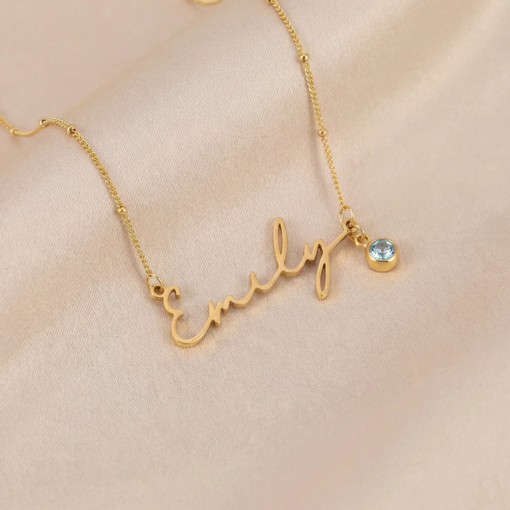 Collana Personalizzata con Nome e Ciondolo con Pietra Portafortuna, Placcata in Oro 18k o Argento, Gioiello Personalizzato con Catena, Regalo per Donne