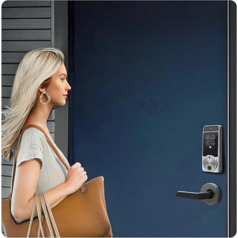 Serratura Intelligente Senza Chiave con Riconoscimento Impronte Digitali e Facciale, WiFi, Compatibile con Apple Home, Tastierino PIN e Controllo Remoto