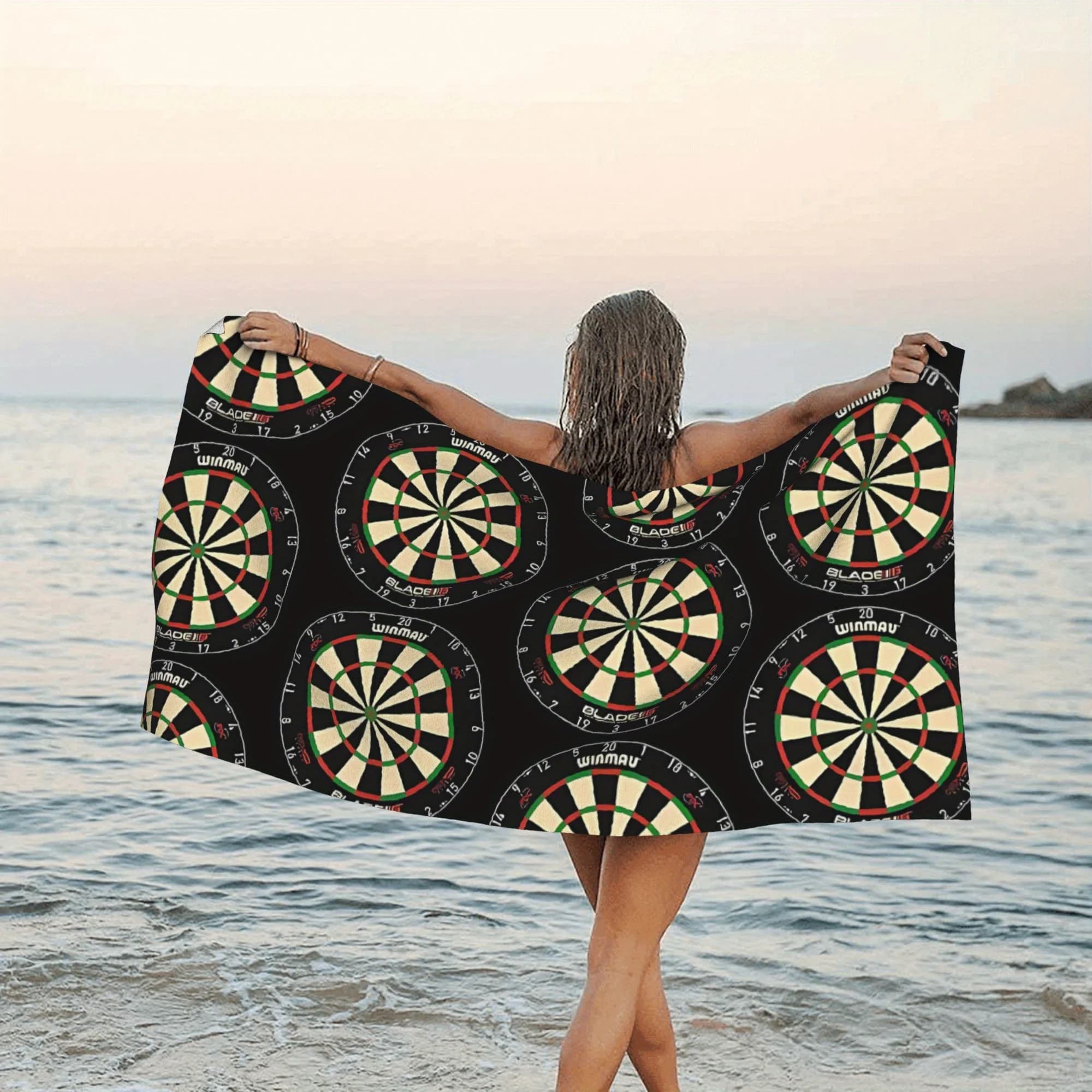Telo mare con stampa Dartboard, tema sportivo, in microfibra, ad asciugatura rapida, morbido e assorbente, per campeggio, piscina, viaggi, regalo per uomo