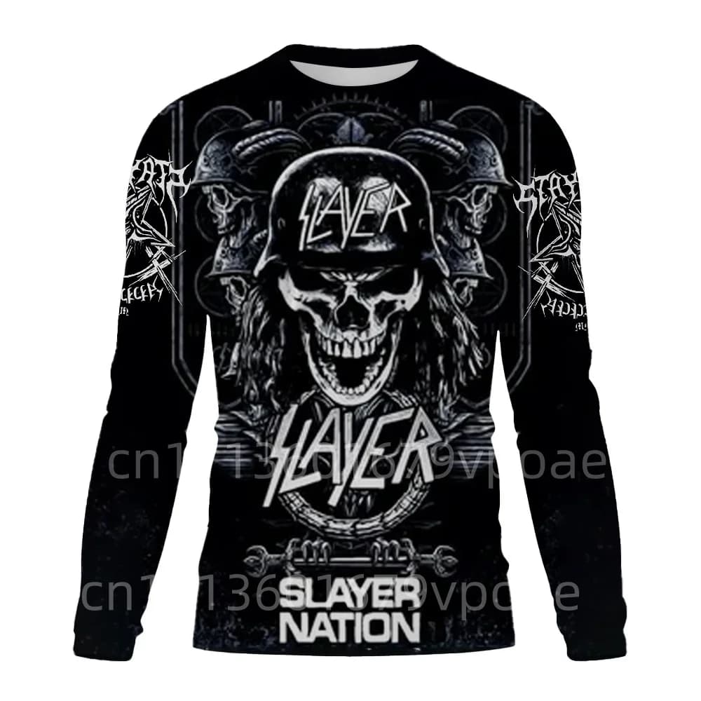 T-shirt a maniche lunghe con stampa 3D a tema Slayer Band, stile rock, moda street, abbigliamento casual quotidiano
