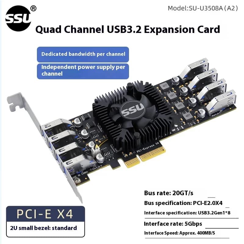 SSU USB3.2 Dual Channel 40GB Industrial Camera Capture Card PCI-E to 4 Port USB3.1 Expansion Card