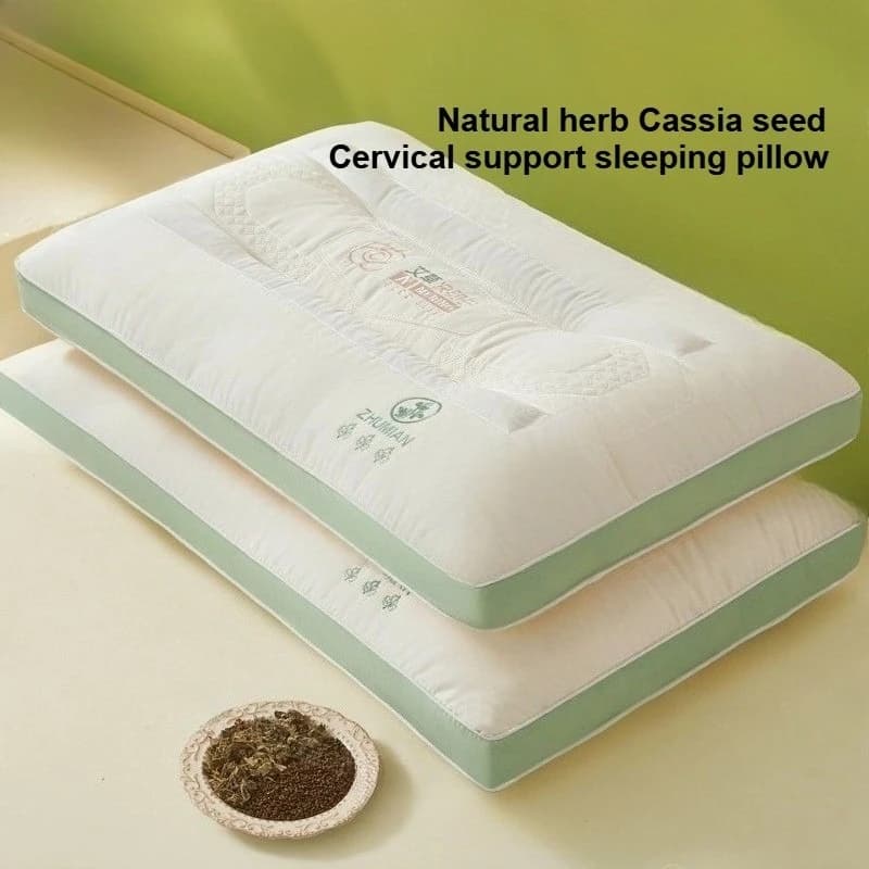 Cuscino Ortopedico per il Sonno con Supporto Cervicale 74x48cm, Imbottitura in Semi di Moxa e Cassia, Trapuntato e Ricamato, Traspirante