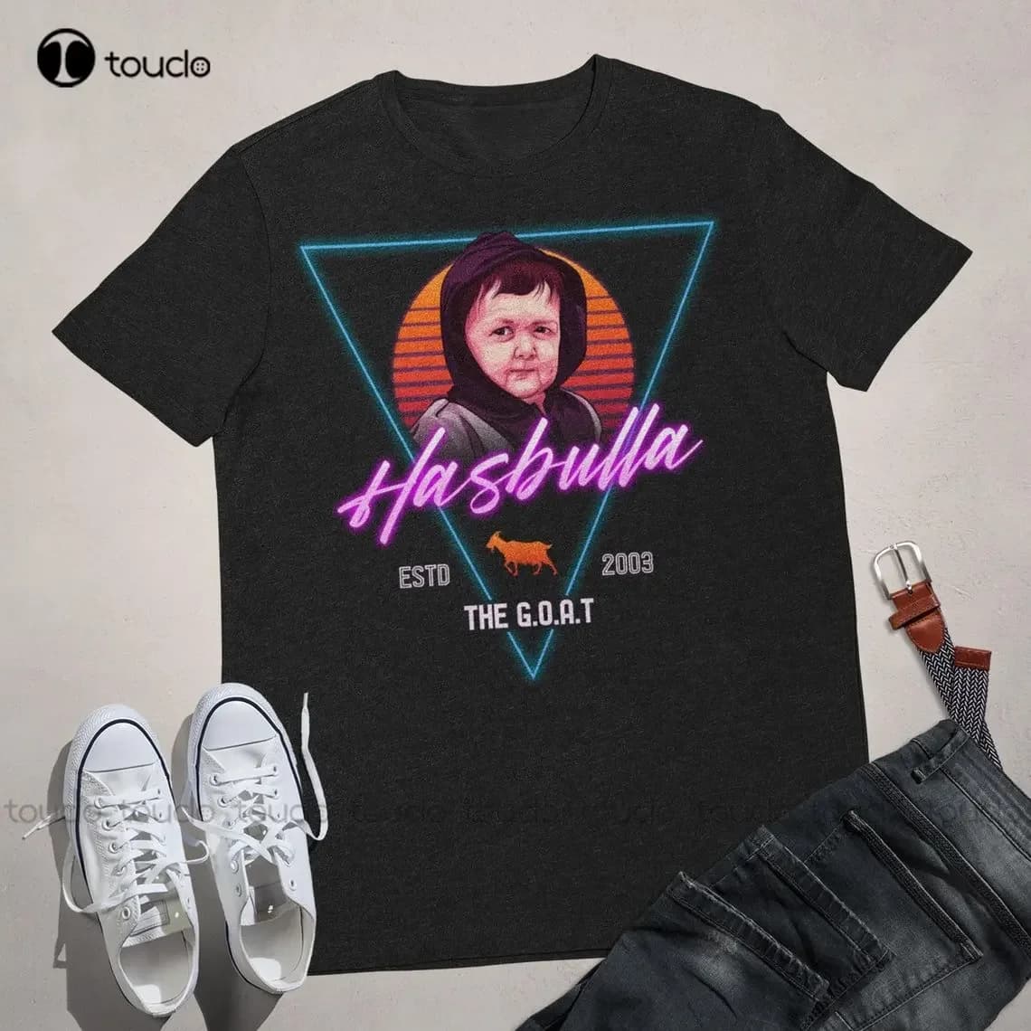 Hasbulla T-shirt unisex vintage anni '80 Retro Synthwave Tee Divertente Hasbulla Magomedov Tees Mma Meme Pop Culture Abbigliamento Regalo Capra
